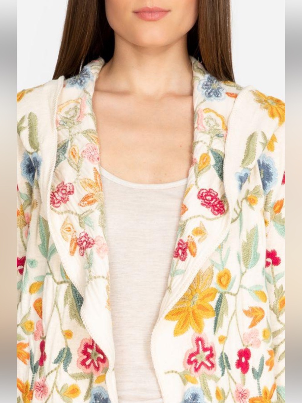 Johnny Was SACAI HOODED DUSTER Floral Embroidered Hooded Cardigan - Picture 2 of 9